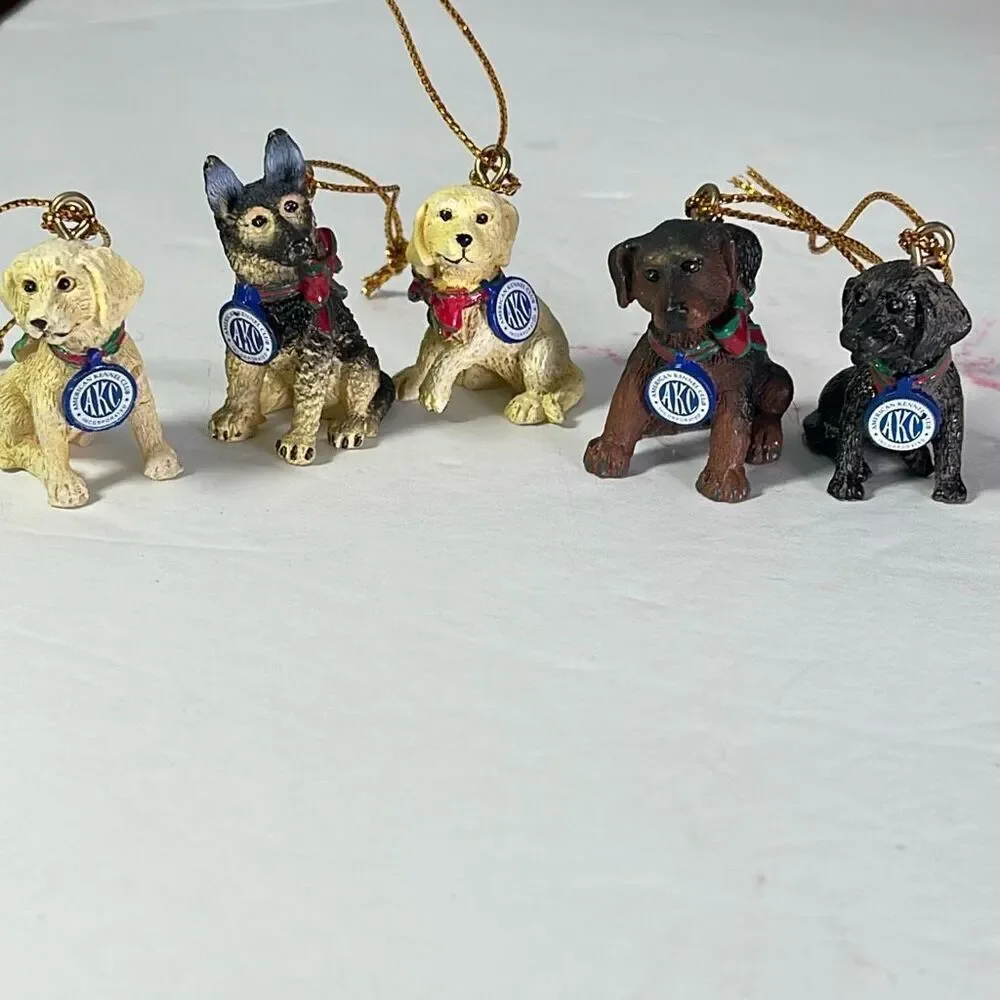 Lot of 5 American Kennel Club  tiny dog ornaments.